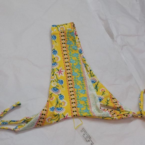 Reversible Yellow Floral High Cut Cheeky Bikini Bathing Suit Bottoms Small NWOT - Picture 8 of 8